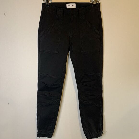 Frame Size 23 Moto Zip Crop Pants Washed Black - Picture 4 of 11